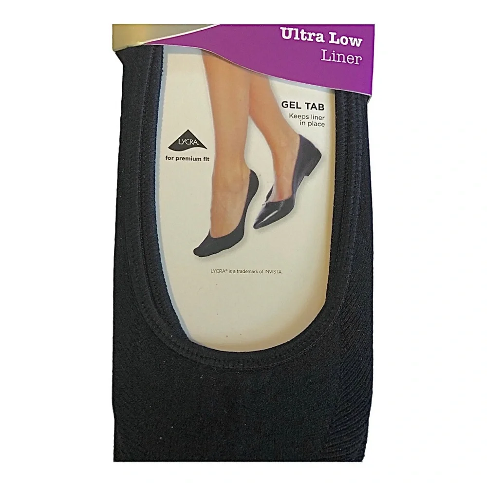 3pairs Peds black ultra low gel‎ tab shoe liners, fits size 8-12 new FREE